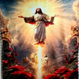 Religious Jesus Ascension Fleece Soft Throw Blanket - Red & White NWT
